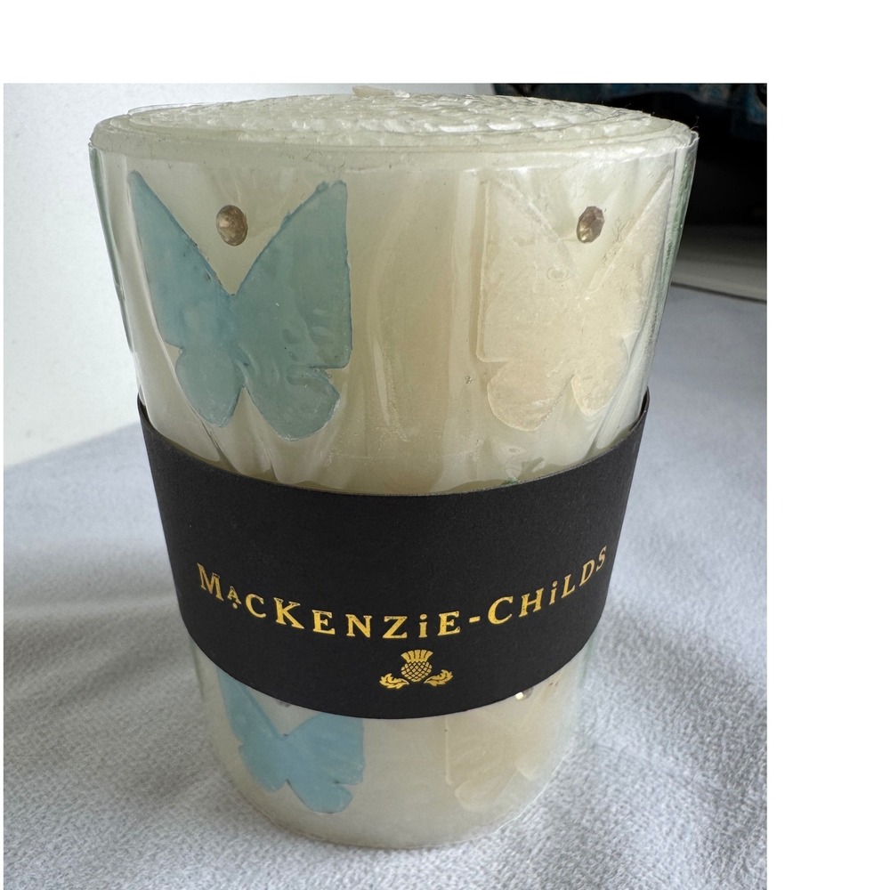 MacKenzie-Childs Butterfly Pillar Candle Beeswax Whimsical Garden NEW RARE